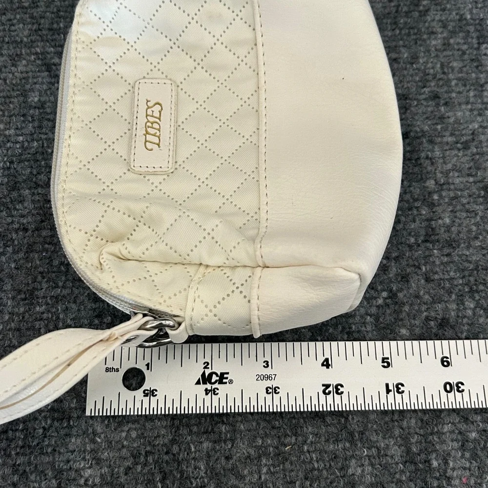 Tibes Cream Quilted Wristlet Pouch Cosmetic Makeup Bag Cream White